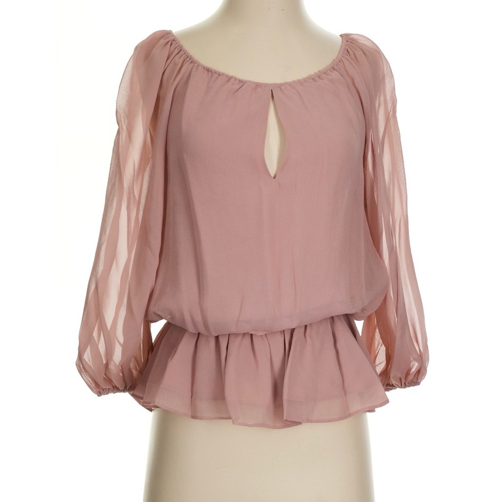 Alice + Olivia Dusty Rose Peplum Sheer Blouse
